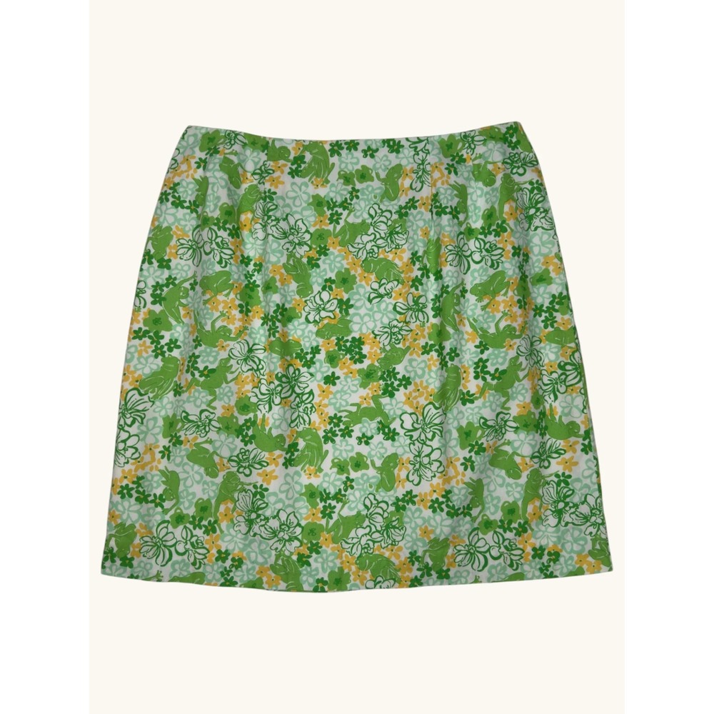 Lilly Pulitzer Green Frog Floral Mini Skirt Size 6 Preppy A-Line Cotton Blend